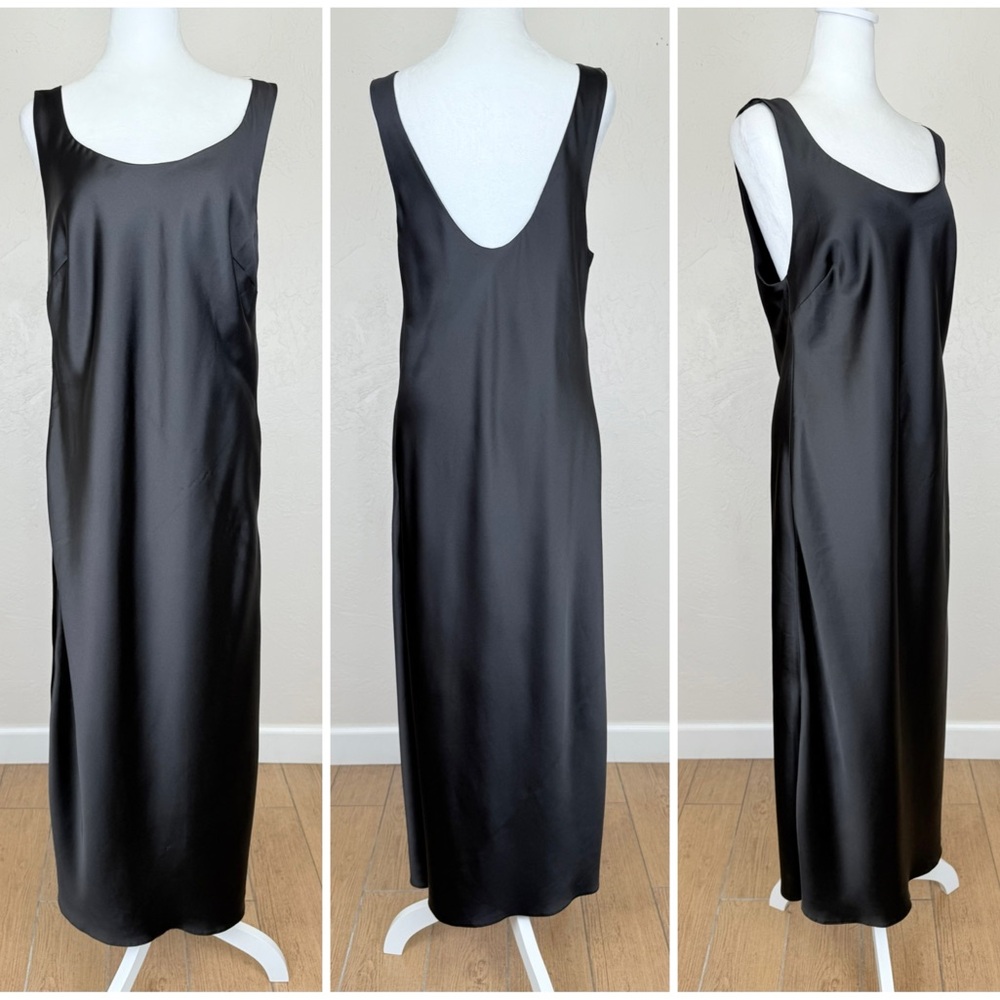 ASOS DESIGN Scoop Neck Midi Satin Slip Dress in Black Size 12